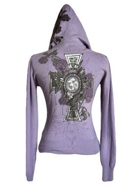 Vintage Royal Underground Y2K Metallic Cross Lavender Cashmere Zip Hoodie S